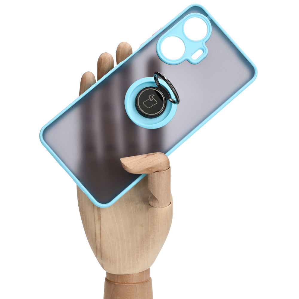 Handyhülle mit Fingergriff für Realme C55, Bizon Case Hybrid Ring, getönt mit hellblauem Rahmen