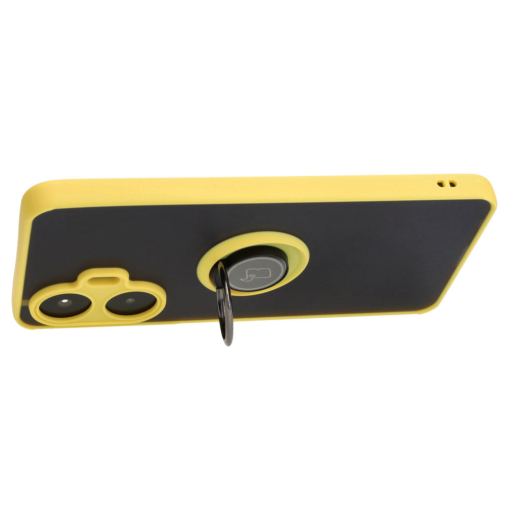Handyhülle mit Fingergriff für Realme C55, Bizon Case Hybrid Ring, getönt mit gelbem Rahmen
