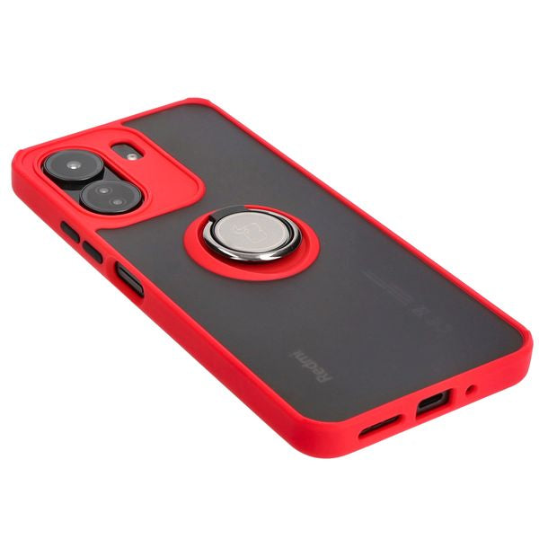 Handyhülle mit Fingergriff für Xiaomi Redmi 13C / Xiaomi Pocophone C65, Bizon Case Hybrid Ring, getönt mit rotem Rahmen
