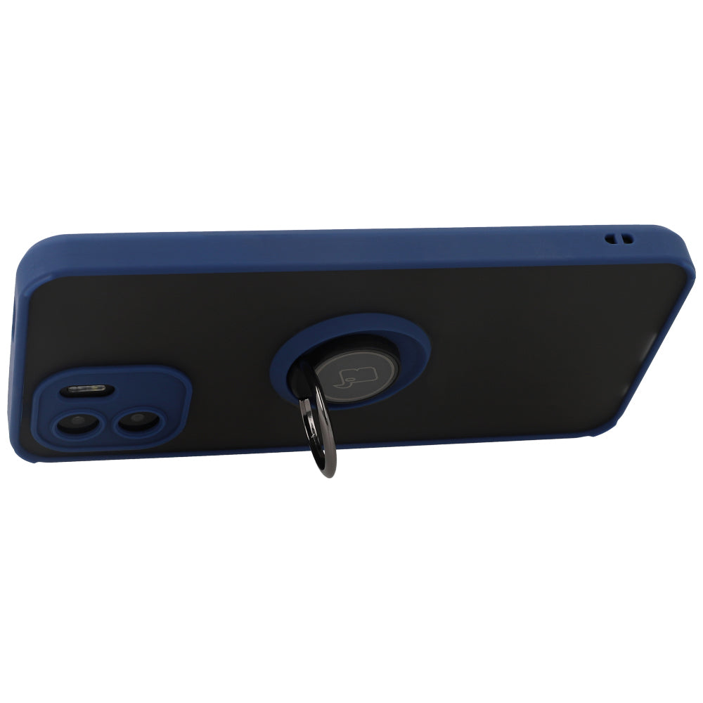 Handyhülle mit Fingergriff für Xiaomi Redmi A1, Bizon Case Hybrid Ring, getönt mit dunkelblauem Rahmen