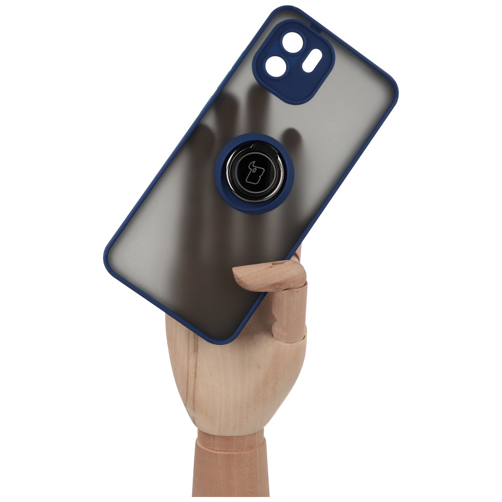 Handyhülle mit Fingergriff für Xiaomi Redmi A1, Bizon Case Hybrid Ring, getönt mit dunkelblauem Rahmen