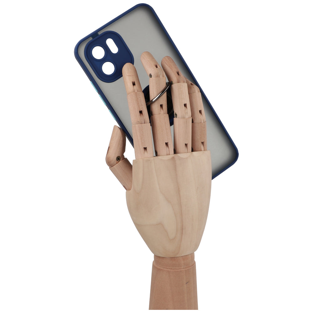 Handyhülle mit Fingergriff für Xiaomi Redmi A1, Bizon Case Hybrid Ring, getönt mit dunkelblauem Rahmen