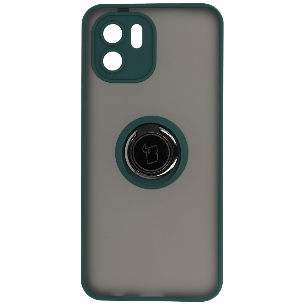 Handyhülle mit Fingergriff für Xiaomi Redmi A1, Bizon Case Hybrid Ring, getönt mit dunkelgrünem Rahmen