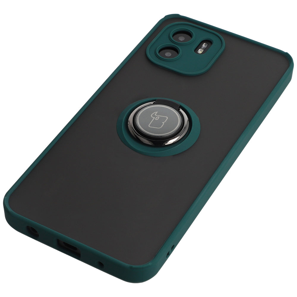 Handyhülle mit Fingergriff für Xiaomi Redmi A1, Bizon Case Hybrid Ring, getönt mit dunkelgrünem Rahmen