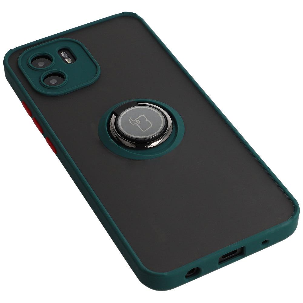 Handyhülle mit Fingergriff für Xiaomi Redmi A1, Bizon Case Hybrid Ring, getönt mit dunkelgrünem Rahmen