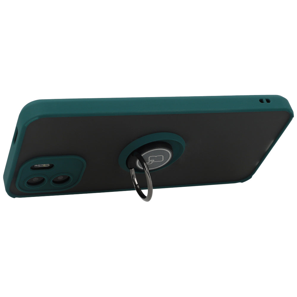 Handyhülle mit Fingergriff für Xiaomi Redmi A1, Bizon Case Hybrid Ring, getönt mit dunkelgrünem Rahmen