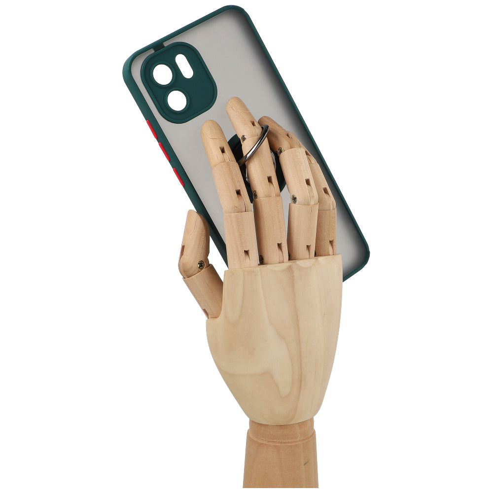 Handyhülle mit Fingergriff für Xiaomi Redmi A1, Bizon Case Hybrid Ring, getönt mit dunkelgrünem Rahmen