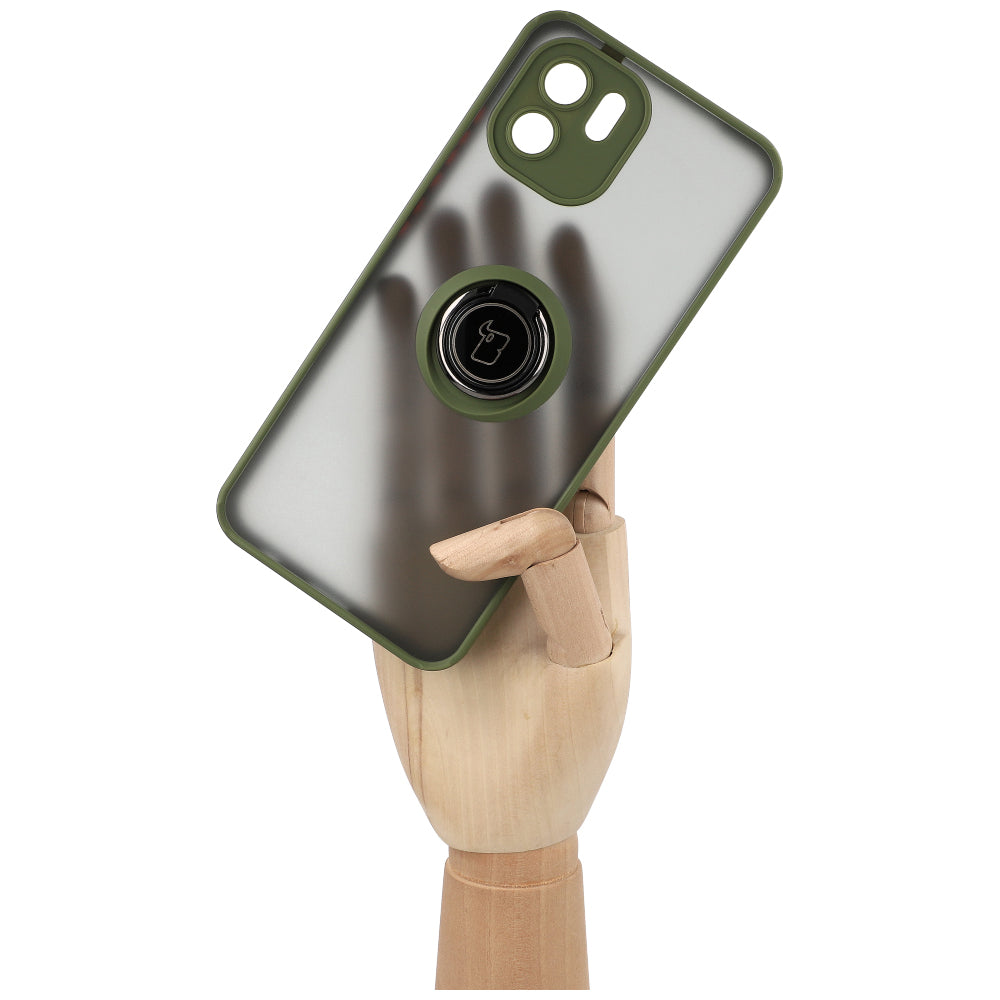 Handyhülle mit Fingergriff für Xiaomi Redmi A1, Bizon Case Hybrid Ring, getönt mit grünem Rahmen