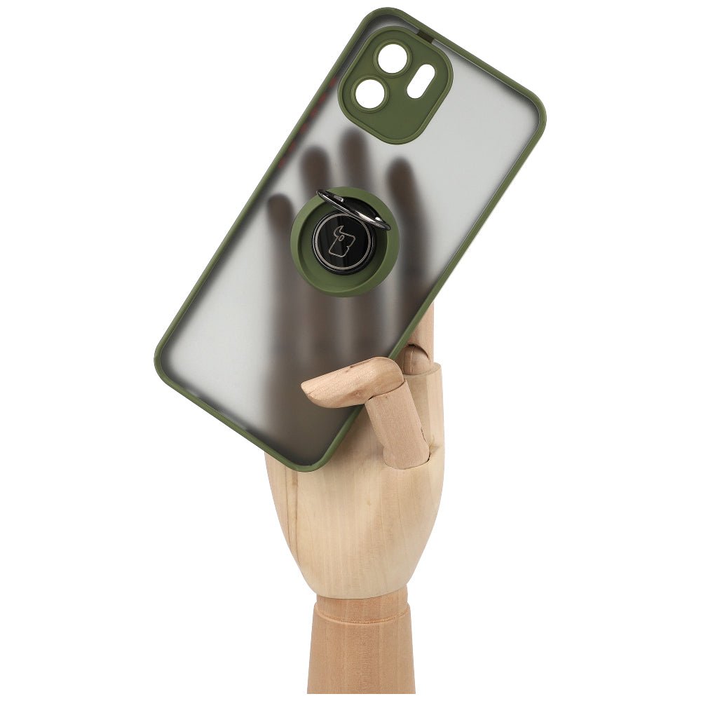 Handyhülle mit Fingergriff für Xiaomi Redmi A1, Bizon Case Hybrid Ring, getönt mit grünem Rahmen