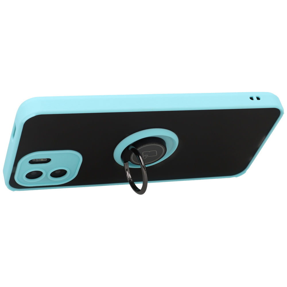 Handyhülle mit Fingergriff für Xiaomi Redmi A1, Bizon Case Hybrid Ring, getönt mit hellblauem Rahmen