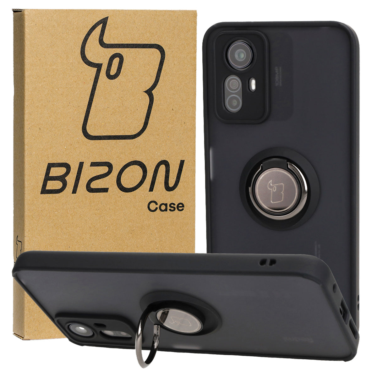 Handyhülle mit Fingergriff für Xiaomi Redmi Note 12S, Bizon Case Hybrid Ring, getönt mit schwarzem Rahmen