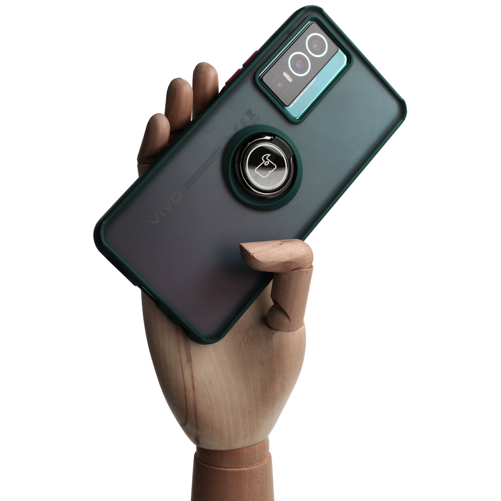 Handyhülle mit Fingergriff für Vivo Y76 5G, Bizon Case Hybrid Ring, getönt mit dunkelgrünem Rahmen