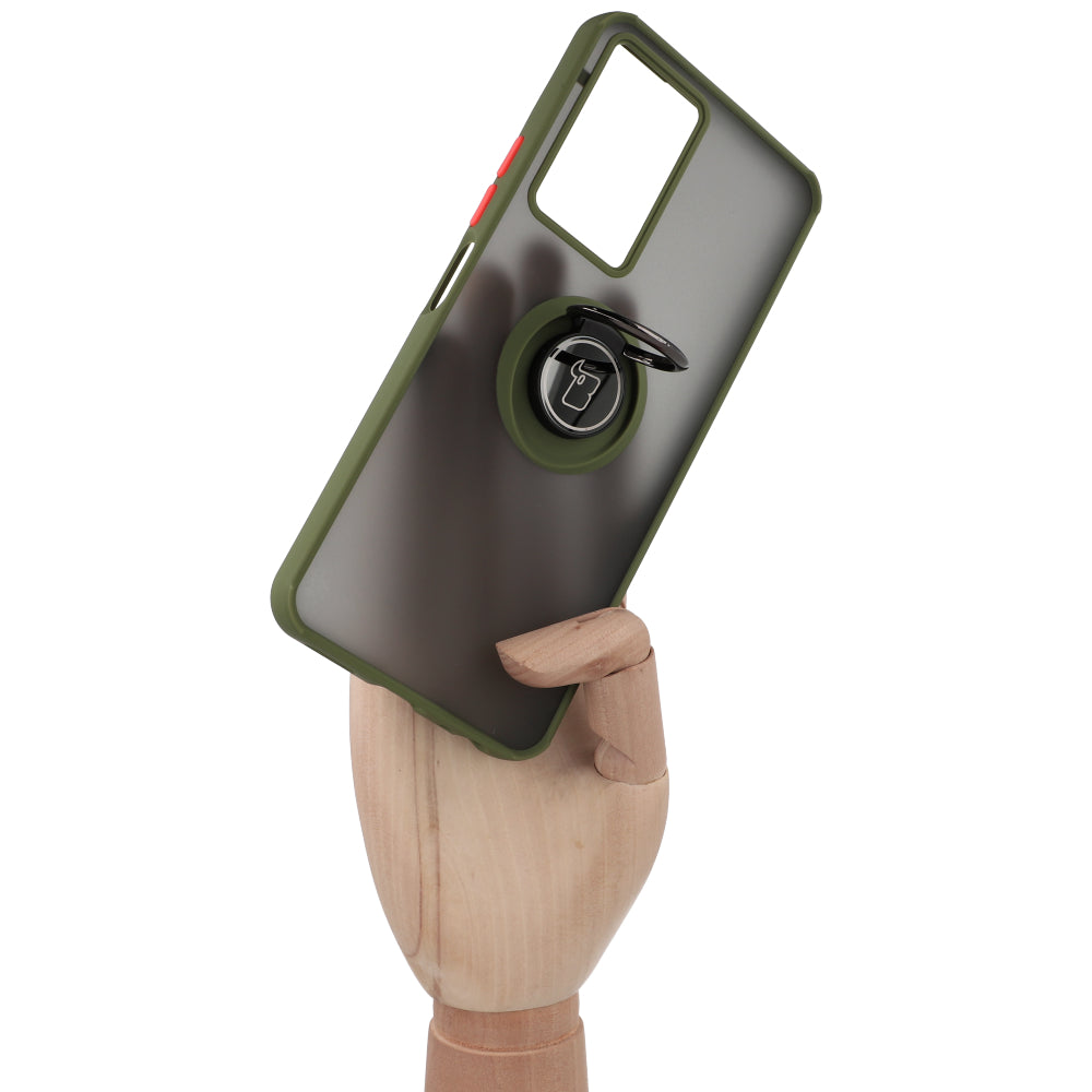 Handyhülle mit Fingergriff für Vivo Y76 5G, Bizon Case Hybrid Ring, getönt mit grünem Rahmen