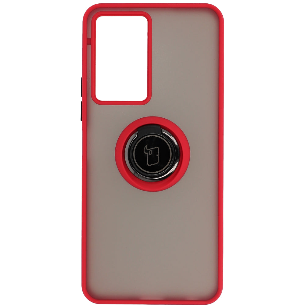 Handyhülle mit Fingergriff für Vivo Y76 5G, Bizon Case Hybrid Ring, getönt mit rotem Rahmen