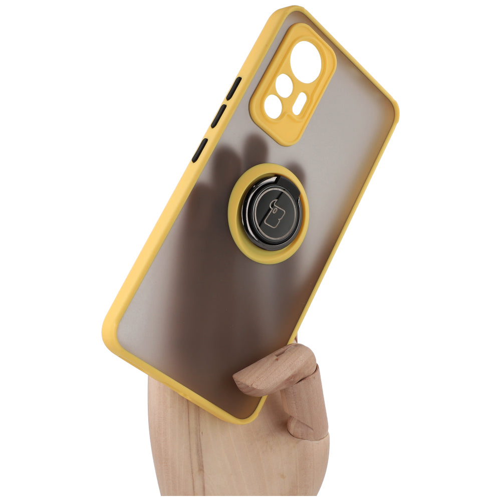 Handyhülle mit Fingergriff für Xiaomi 12 Lite, Bizon Case Hybrid Ring, getönt mit gelbem Rahmen