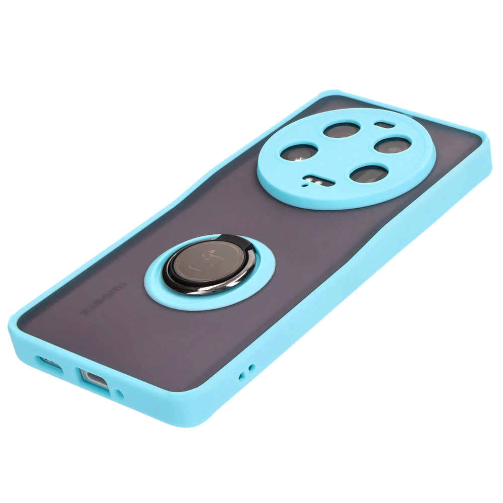 Handyhülle mit Fingergriff für Xiaomi 13 Ultra, Bizon Case Hybrid Ring, getönt mit hellblauem Rahmen