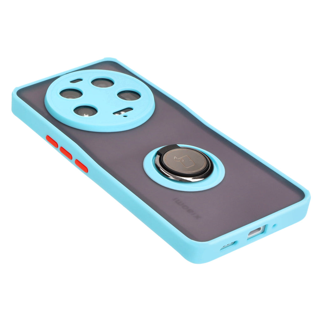 Handyhülle mit Fingergriff für Xiaomi 13 Ultra, Bizon Case Hybrid Ring, getönt mit hellblauem Rahmen
