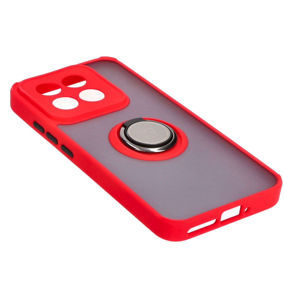 Handyhülle mit Fingergriff für Xiaomi 14, Bizon Case Hybrid Ring, getönt mit rotem Rahmen