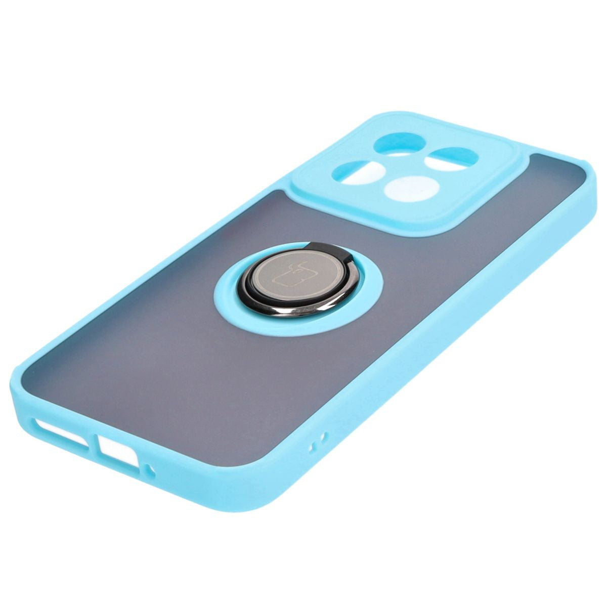 Handyhülle mit Fingergriff für Xiaomi 14, Bizon Case Hybrid Ring, getönt mit hellblauem Rahmen