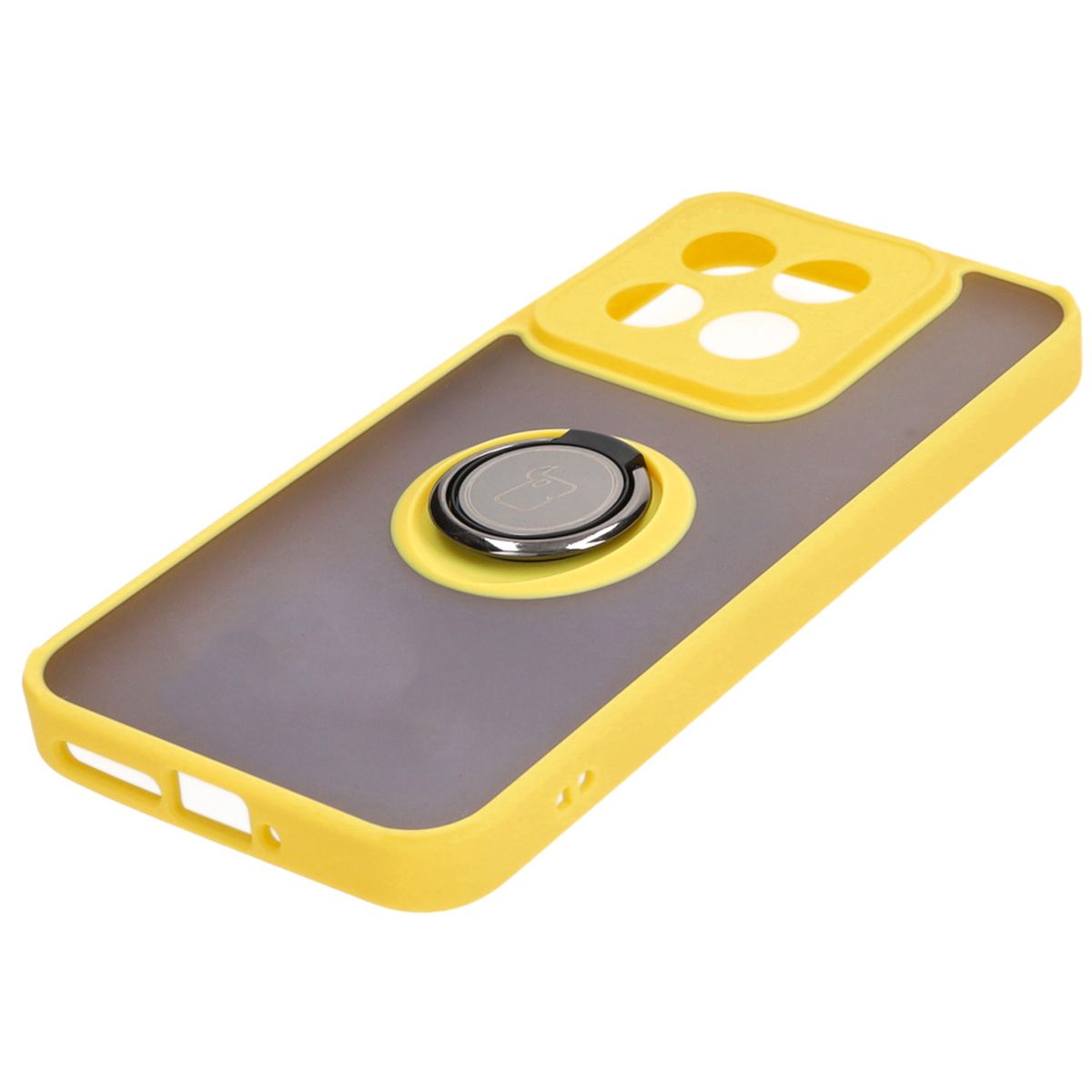 Handyhülle mit Fingergriff für Xiaomi 14, Bizon Case Hybrid Ring, getönt mit gelbem Rahmen