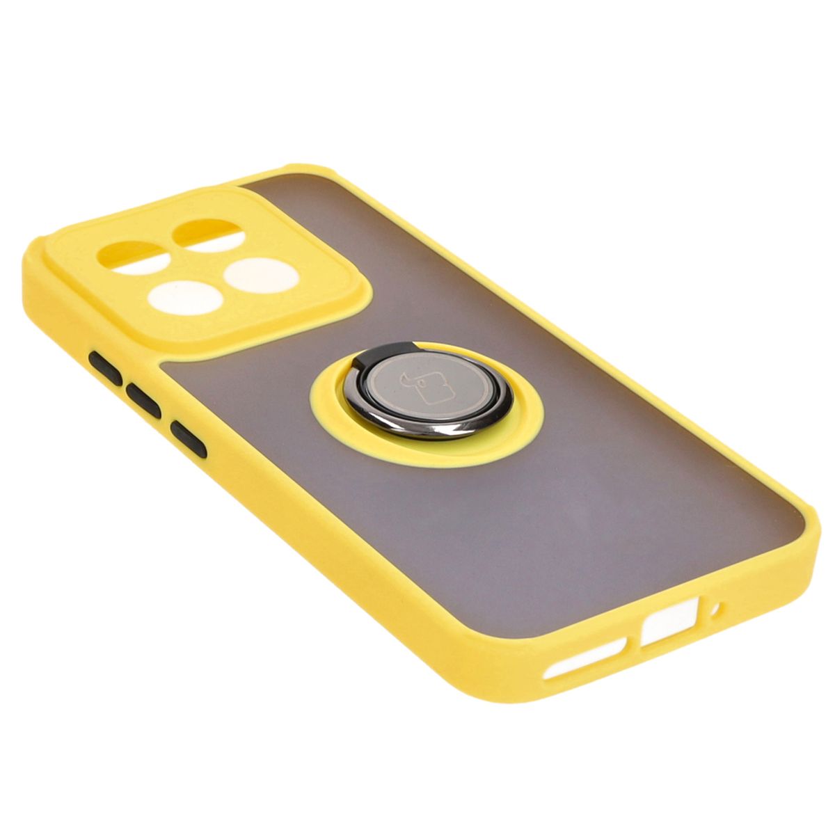 Handyhülle mit Fingergriff für Xiaomi 14, Bizon Case Hybrid Ring, getönt mit gelbem Rahmen