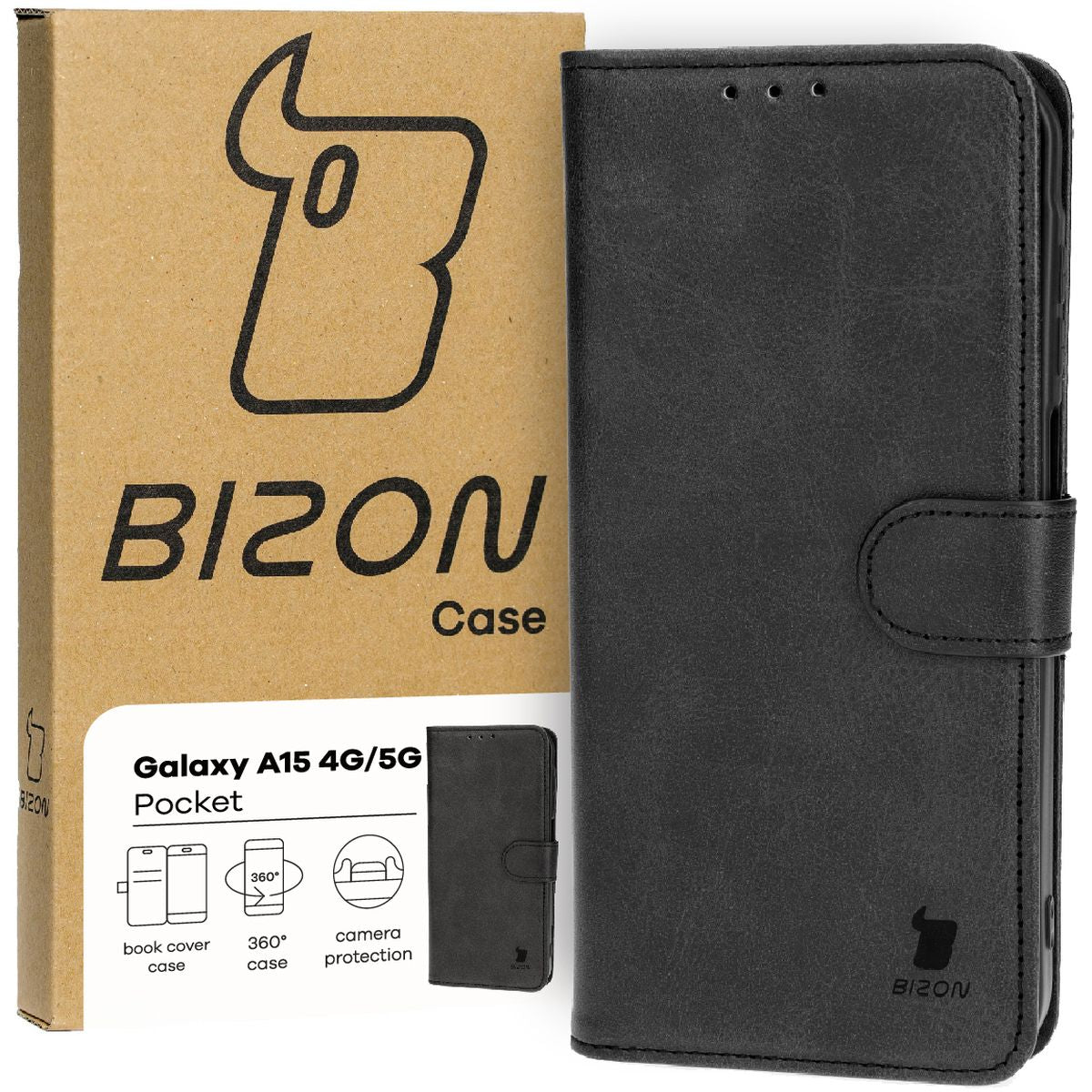 Schutzhülle für Galaxy A15 4G/5G, Bizon Case Pocket, Schwarz