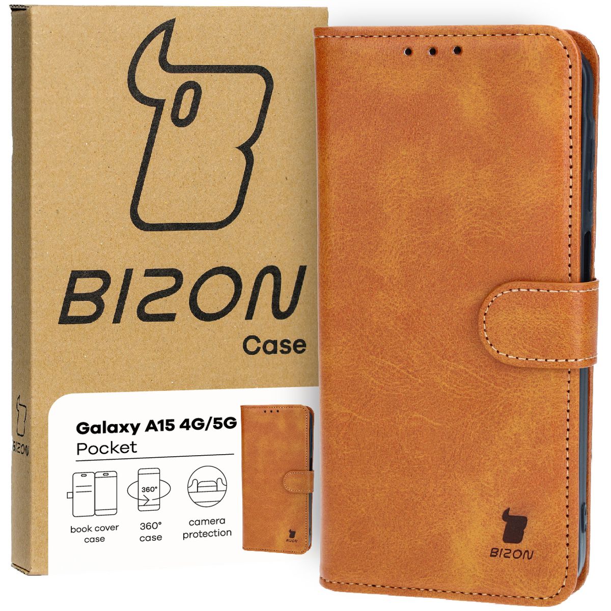 Schutzhülle für Galaxy A15 4G/5G, Bizon Case Pocket, Braun