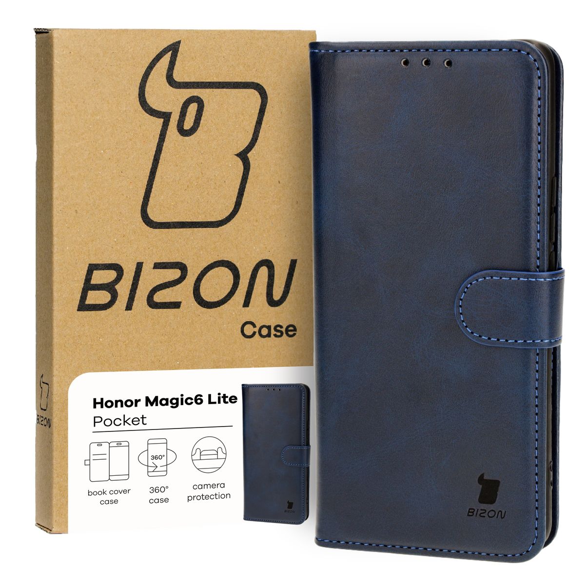 Handyhülle mit Klappe für Honor Magic6 Lite, Bizon Case Pocket, Dunkelblau