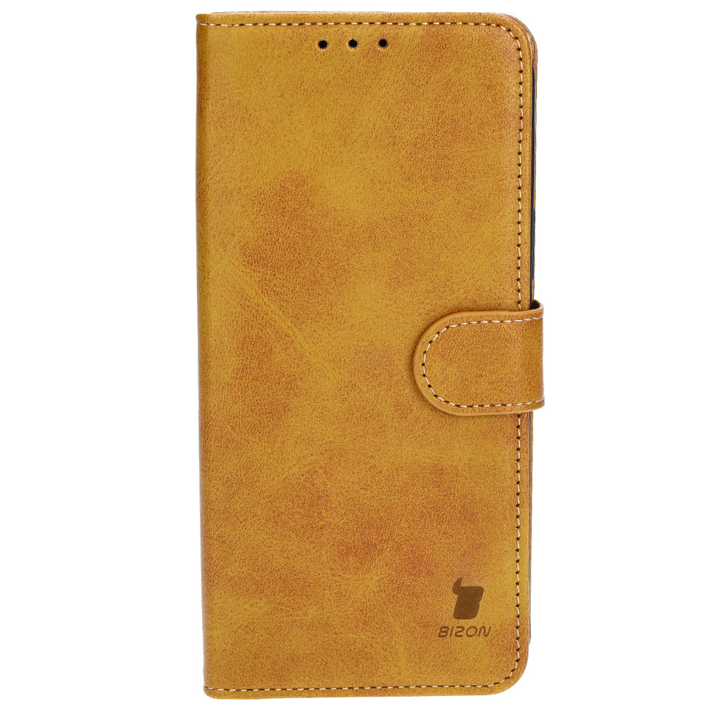 Handyhülle mit Klappe für iPhone 15 Plus, Bizon Case Pocket, Braun