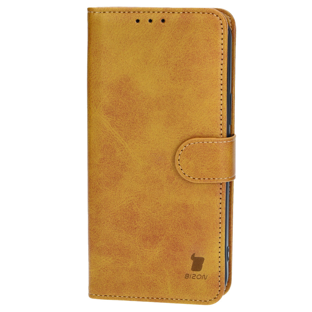 Handyhülle mit Klappe für iPhone 15 Plus, Bizon Case Pocket, Braun