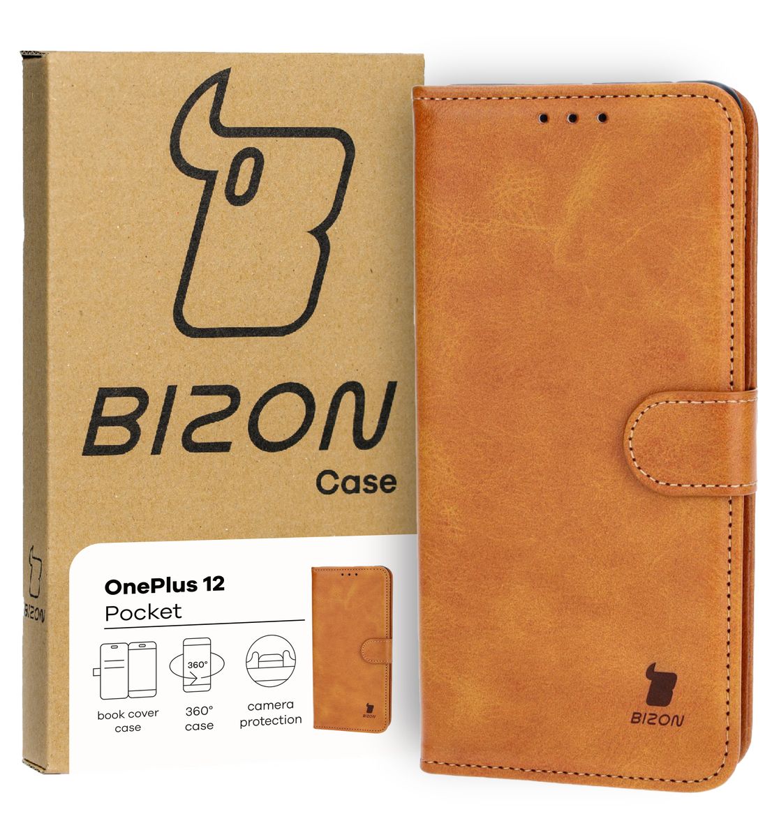 Handyhülle mit Klappe für OnePlus 12, Bizon Case Pocket, Braun