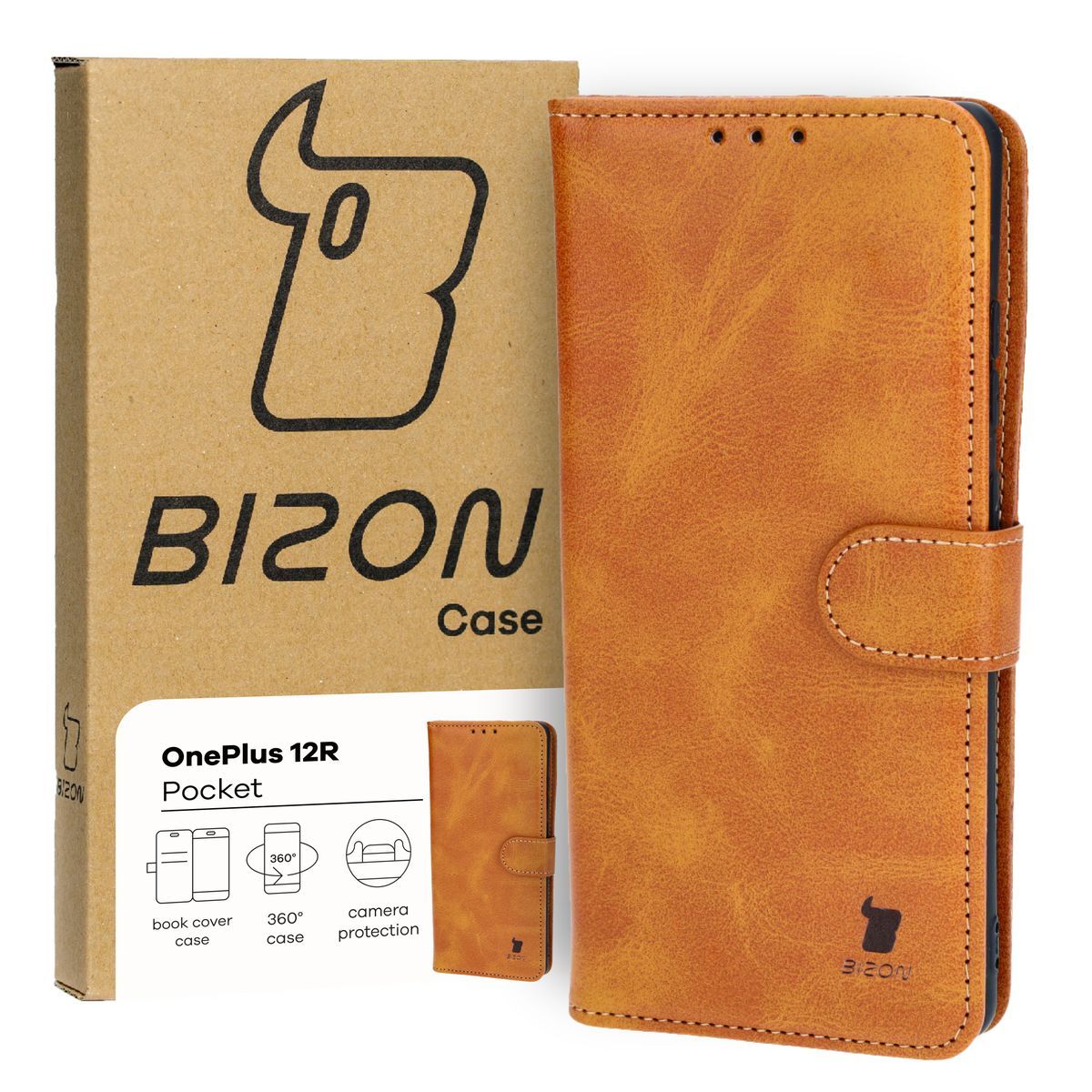 Schutzhülle für OnePlus 12R, Bizon Case Pocket, Braun