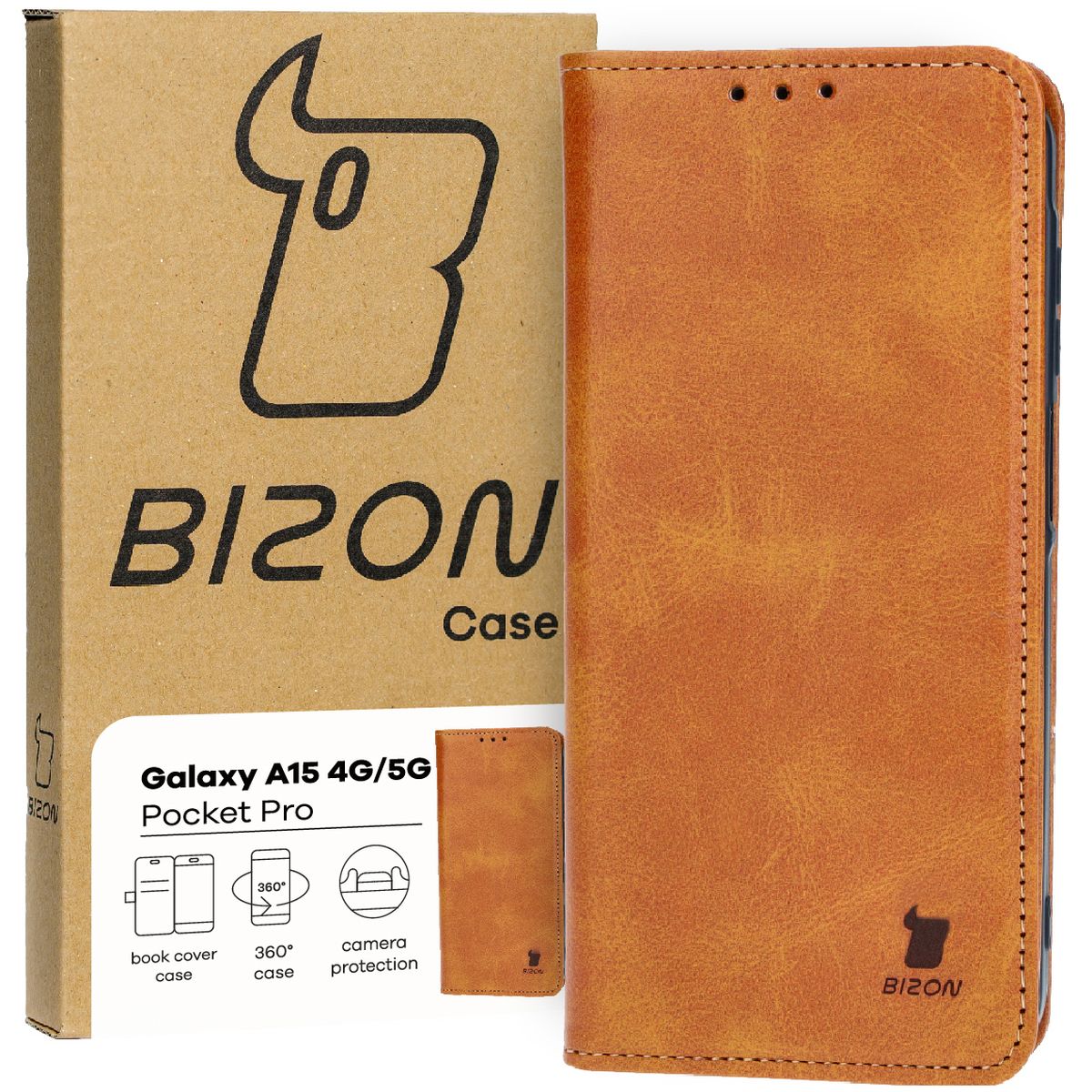 Schutzhülle für Galaxy A15 4G/5G, Bizon Case Pocket Pro, Braun