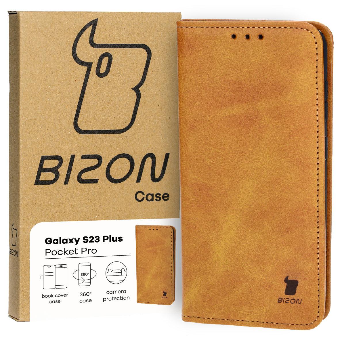 Handyhülle mit Klappe für Galaxy S23 Plus, Bizon Case Pocket Pro, Braun