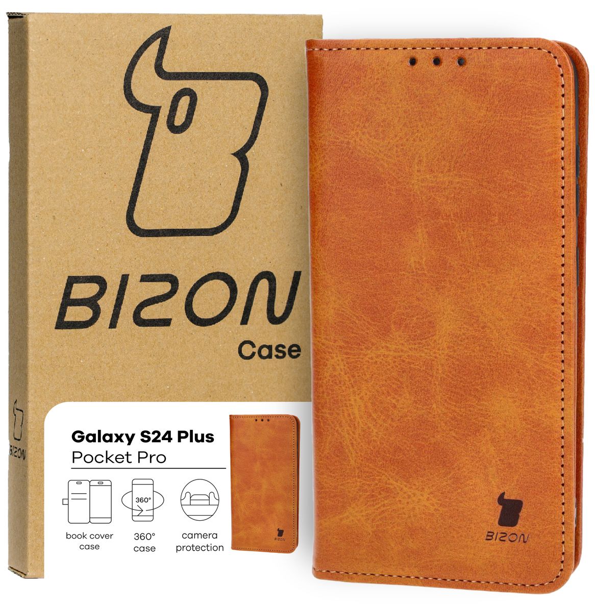 Handyhülle mit Klappe für Galaxy S24 Plus, Bizon Case Pocket Pro, Braun