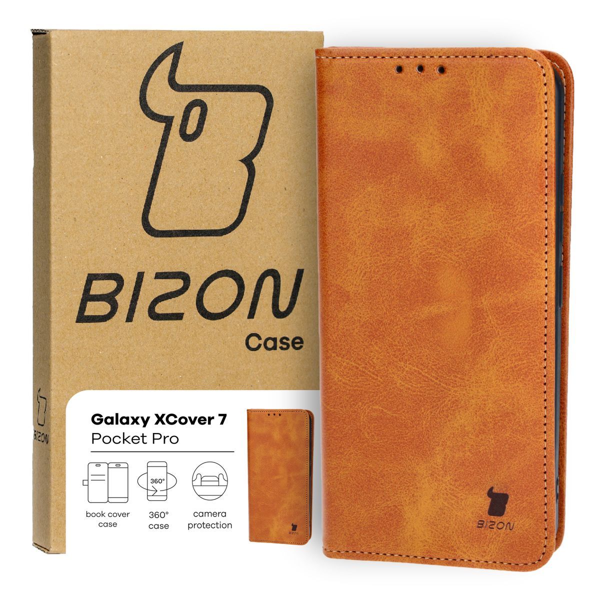 Handyhülle mit Klappe für Galaxy Xcover7, Bizon Case Pocket Pro, Braun