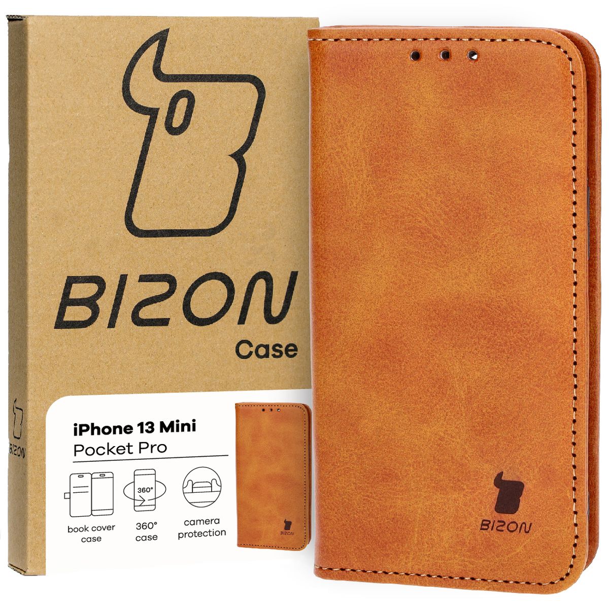 Schutzhülle Bizon Case Pocket Pro für Apple iPhone 13 Mini, Braun