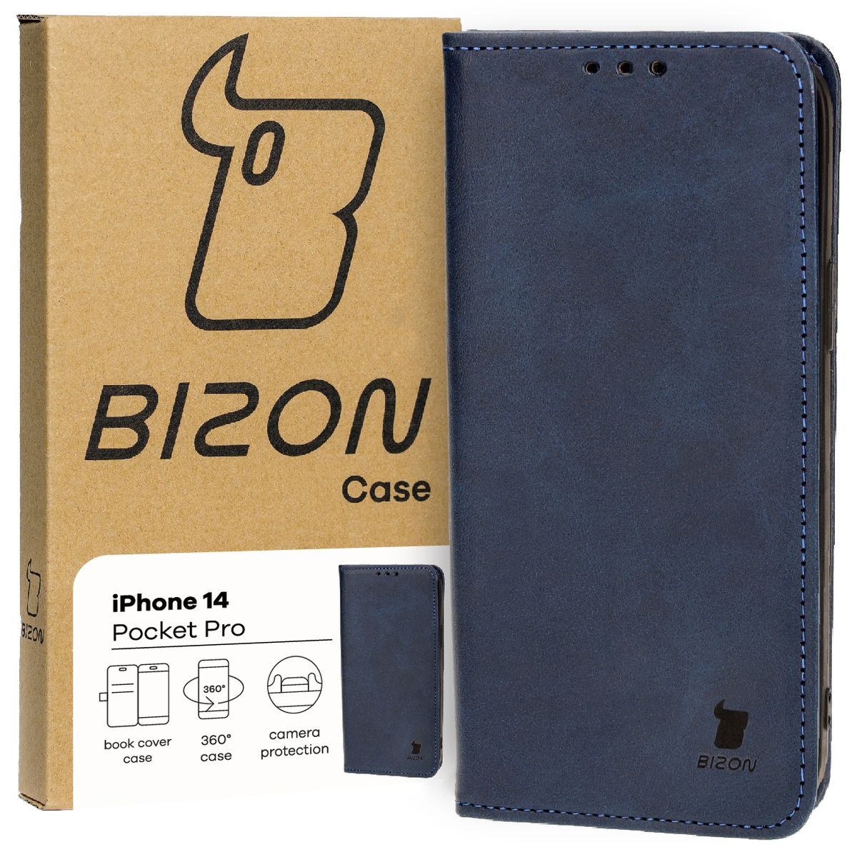 Handyhülle mit Klappe für iPhone 14, Bizon Case Pocket Pro, Dunkelblau