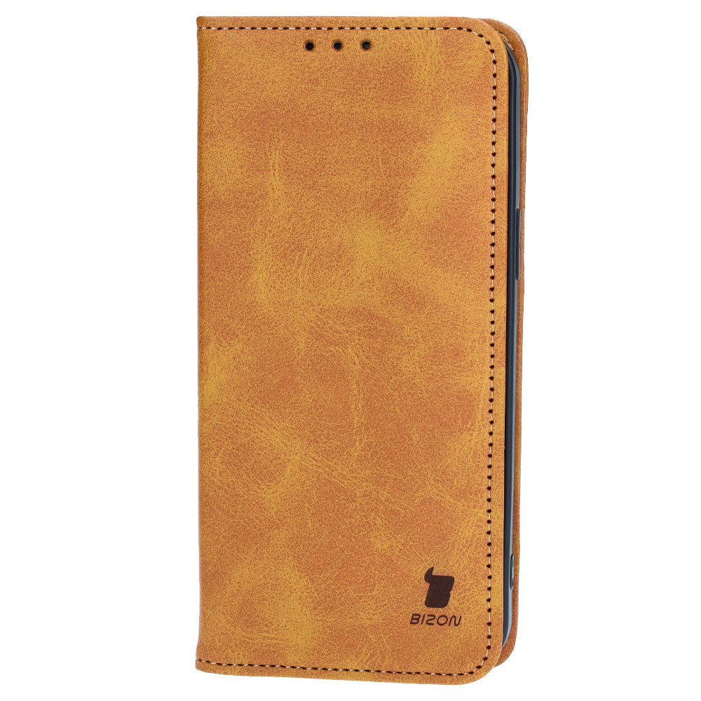 Handyhülle mit Klappe für iPhone 15 Plus, Bizon Case Pocket Pro, Braun