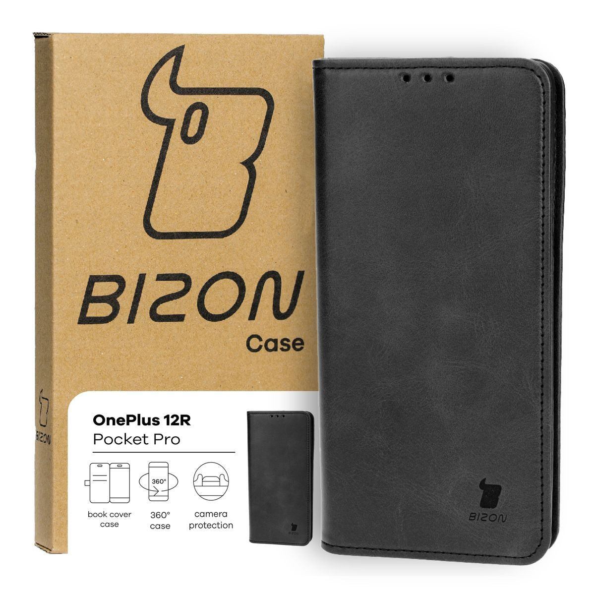 Schutzhülle für OnePlus 12R, Bizon Case Pocket Pro, Schwarz