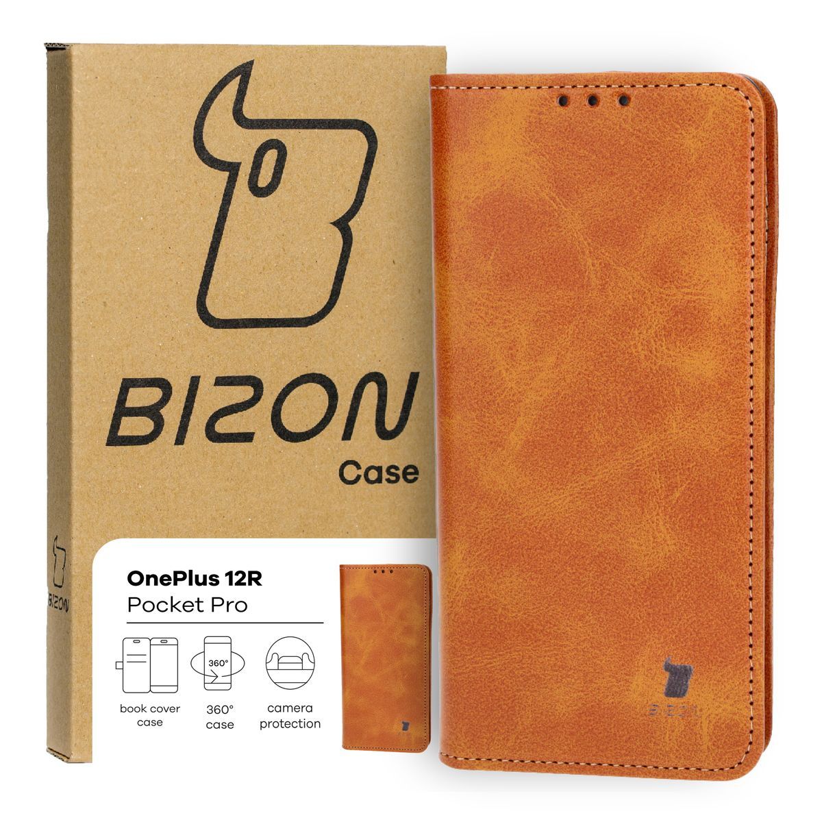 Handyhülle mit Klappe für OnePlus 12R, Bizon Case Pocket Pro, Braun