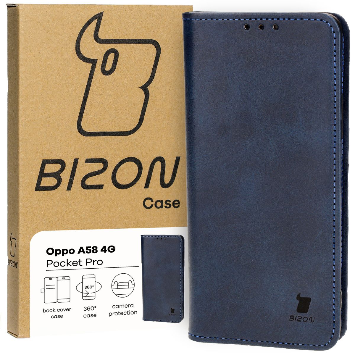Handyhülle mit Klappe für Oppo A58 4G, Bizon Case Pocket Pro, Dunkelblau