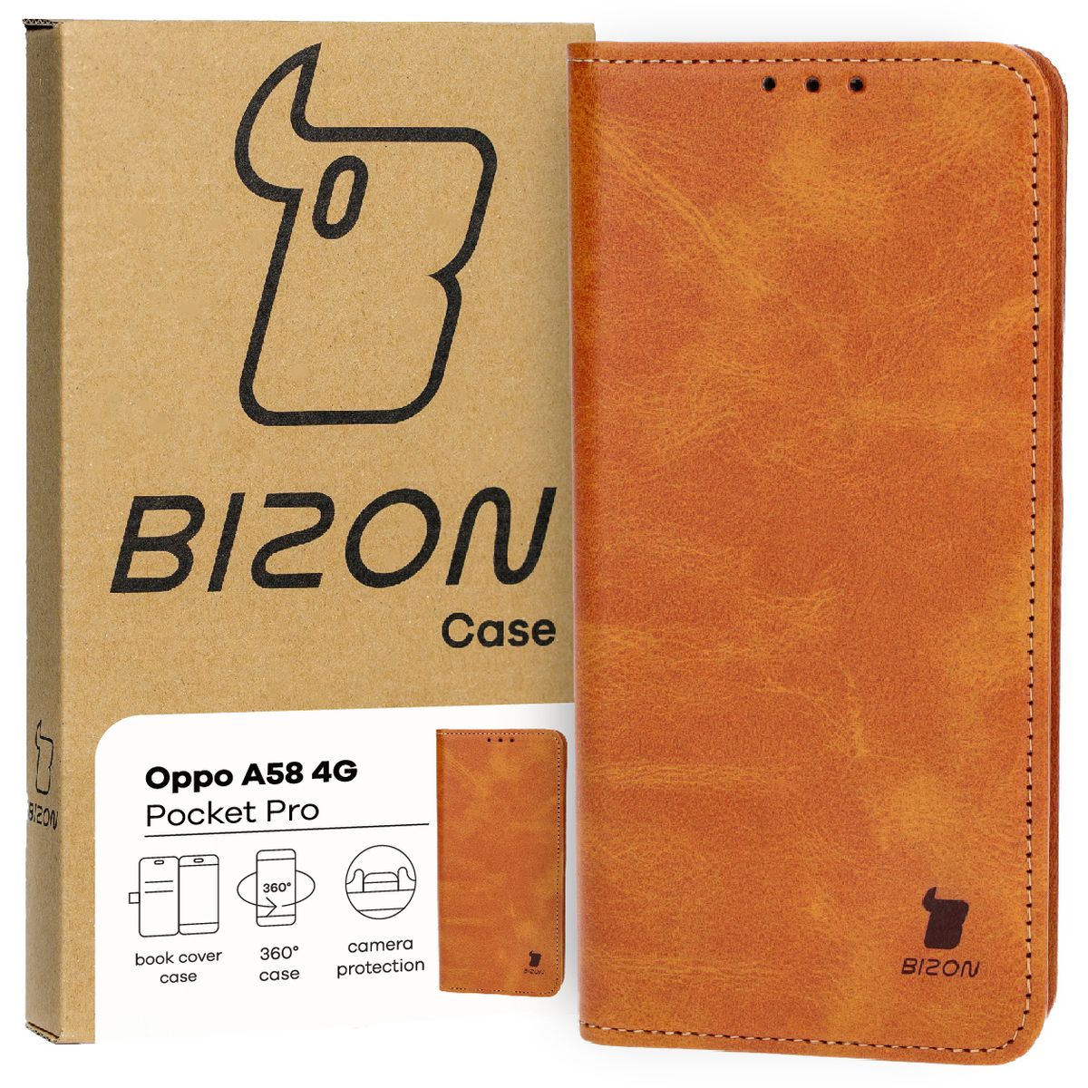 Handyhülle mit Klappe für Oppo A58 4G, Bizon Case Pocket Pro, Braun