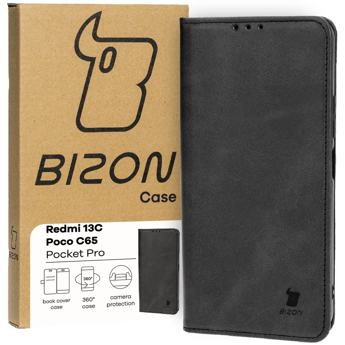 Schutzhülle für Redmi 13C / Poco C65, Bizon Case Pocket Pro, Schwarz