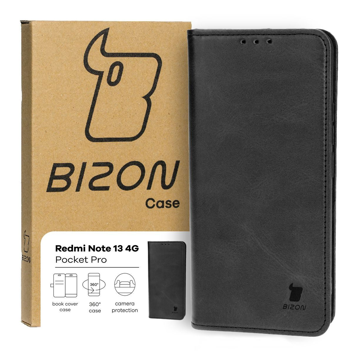 Schutzhülle für Xiaomi Redmi Note 13 4G, Bizon Case Pocket Pro, Schwarz