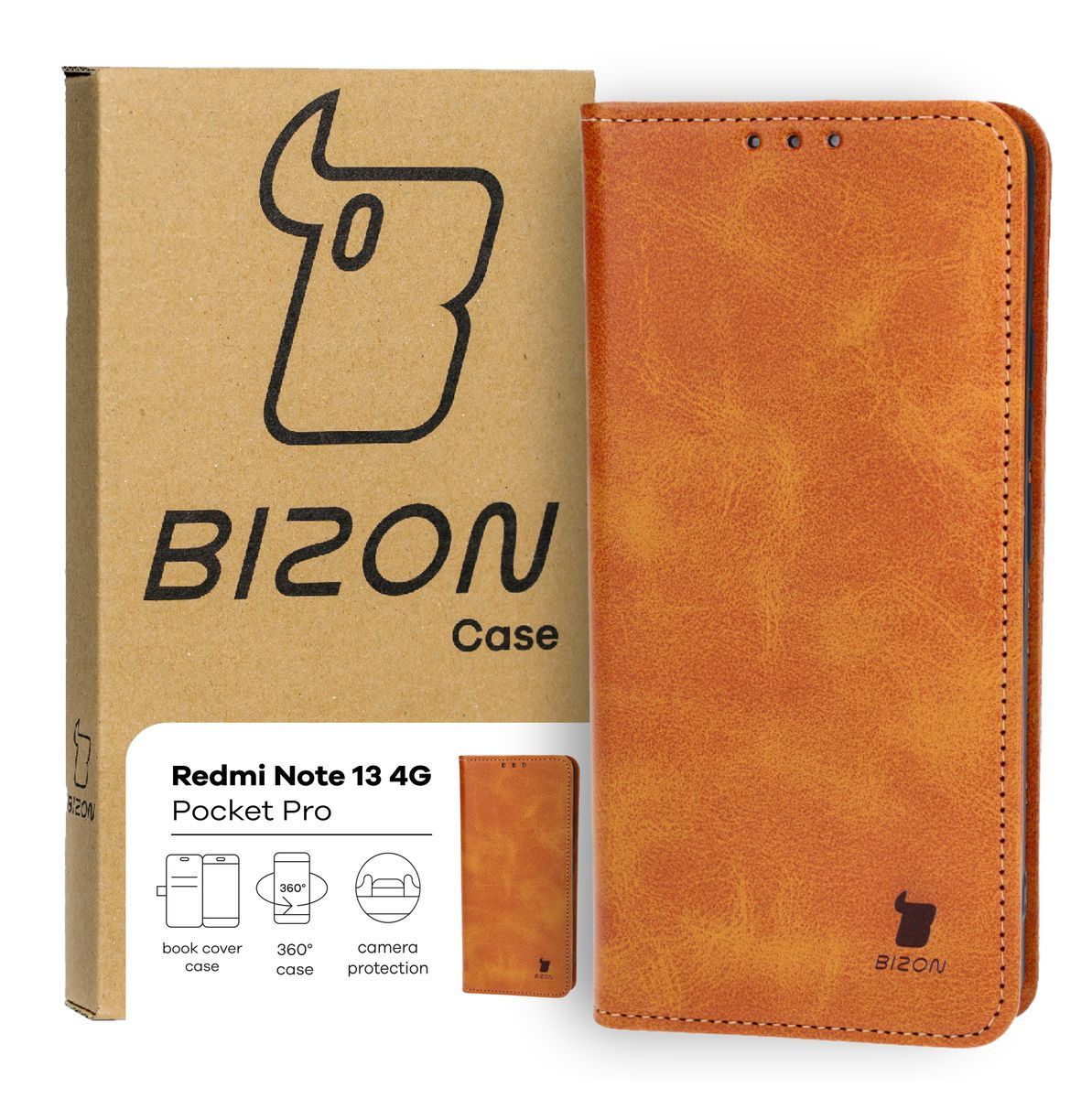 Schutzhülle für Xiaomi Redmi Note 13 4G, Bizon Case Pocket Pro, Braun