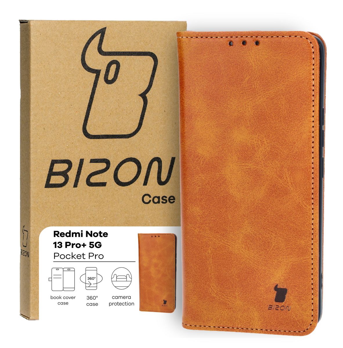 Schutzhülle für Xiaomi Redmi Note 13 Pro+ 5G, Bizon Case Pocket Pro, Braun