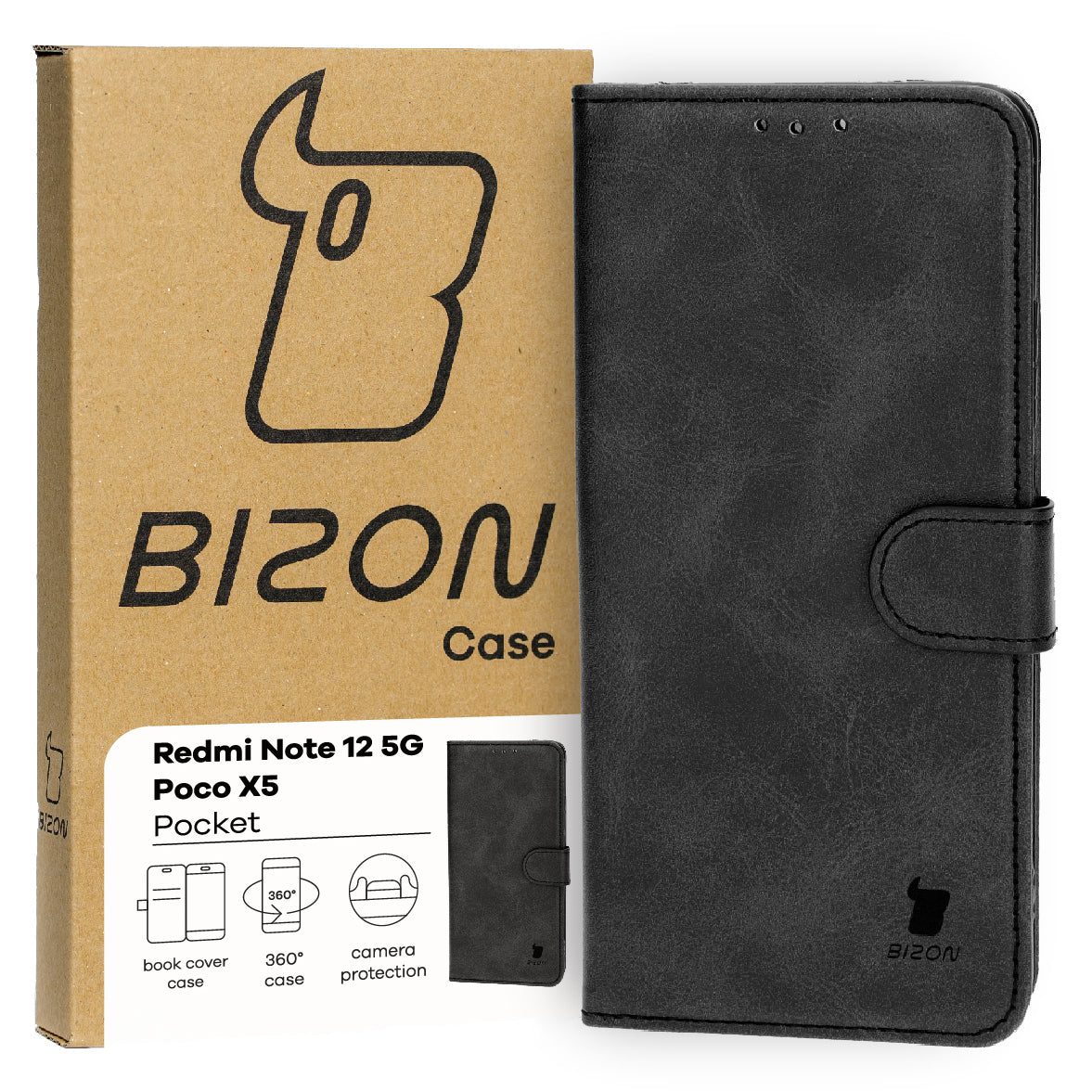 Schutzhülle Bizon Case Pocket für Xiaomi Redmi Note 12 5G / Poco X5, Schwarz