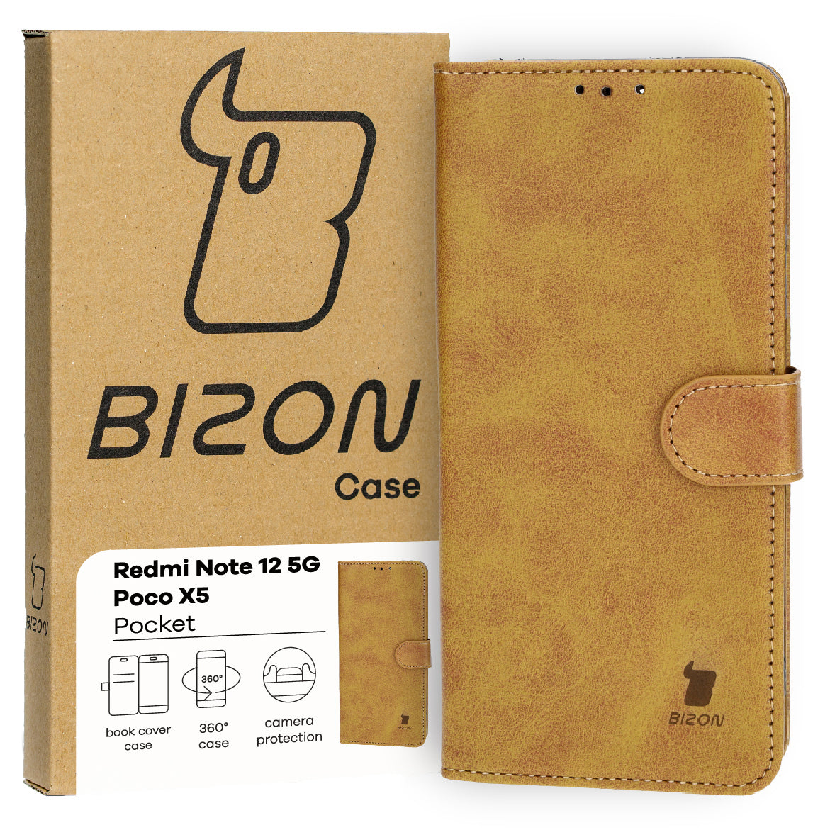 Handyhülle mit Klappe für Xiaomi Redmi Note 12 5G / Xiaomi Poco X5, Bizon Case Pocket, Braun