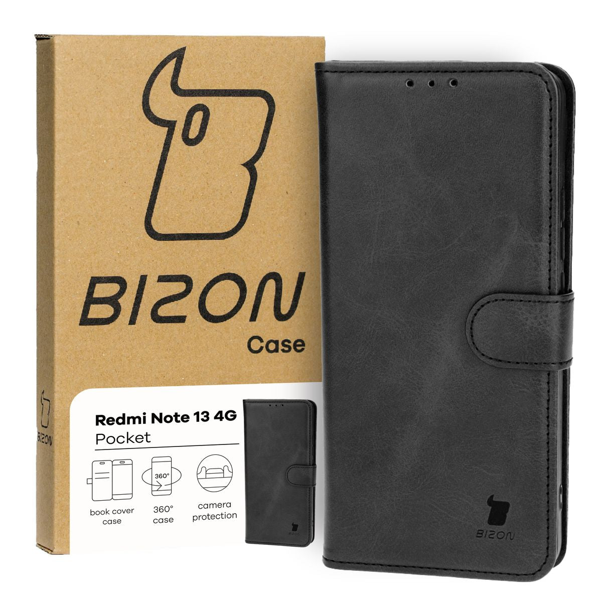 Schutzhülle für Xiaomi Redmi Note 13 4G, Bizon Case Pocket, Schwarz